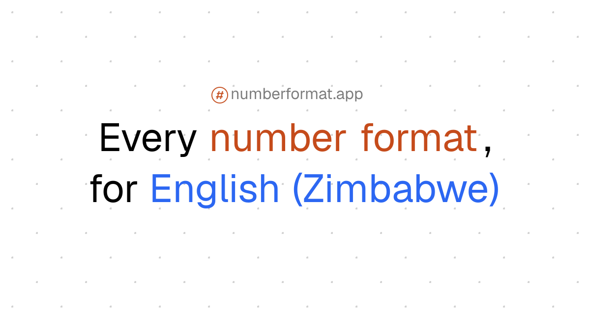 Every number format for English (Zimbabwe) (en-ZW)