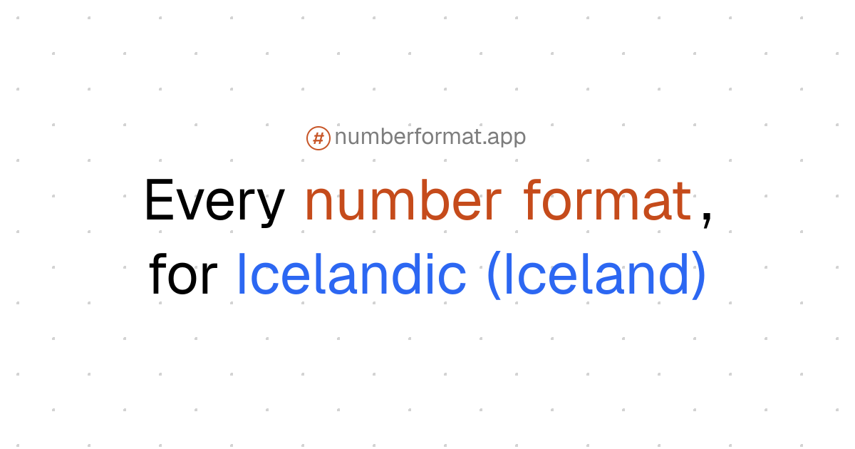 Every number format for Icelandic (Iceland) (is-IS)
