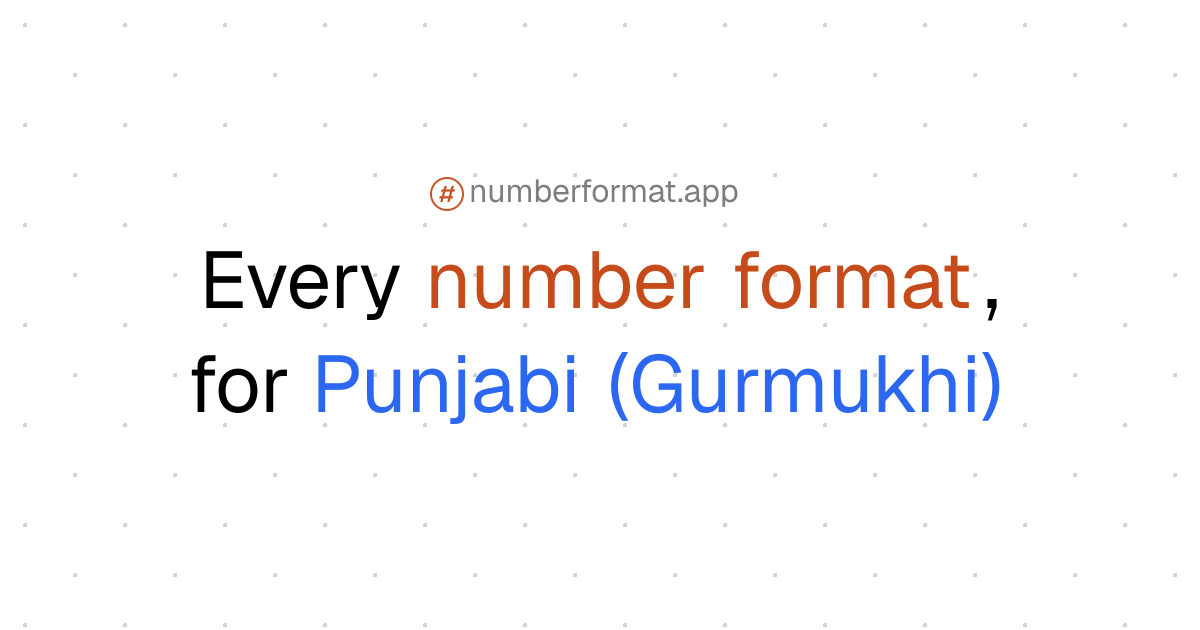 Every number format for Punjabi (Gurmukhi) (pa-Guru)